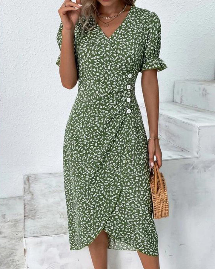 Women's Floral Bloom V-Neck Midi Dress