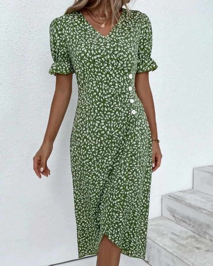 Women's Floral Bloom V-Neck Midi Dress