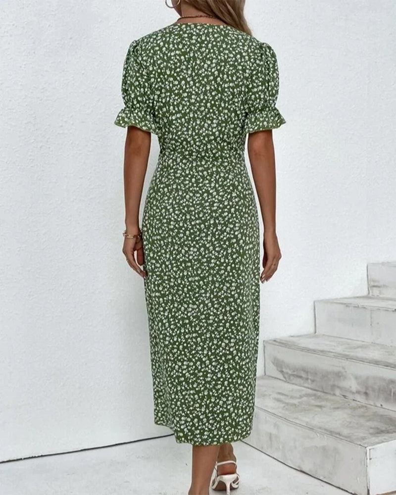 Women's Floral Bloom V-Neck Midi Dress