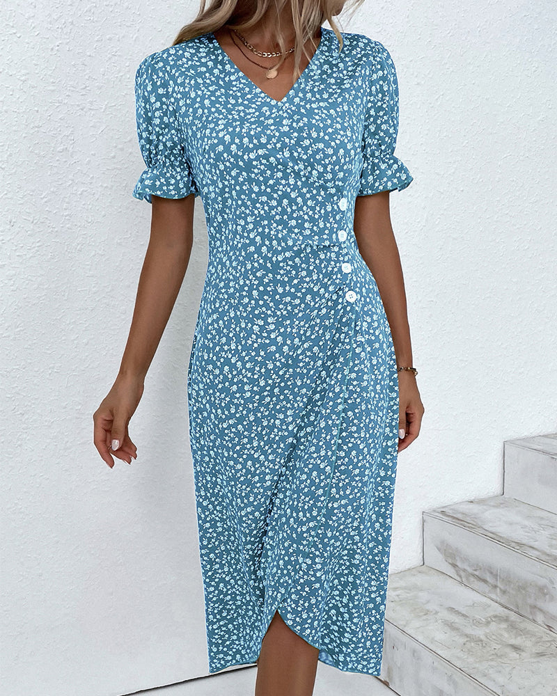 Women's Floral Bloom V-Neck Midi Dress