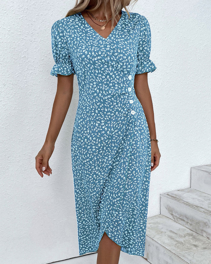 Women's Floral Bloom V-Neck Midi Dress