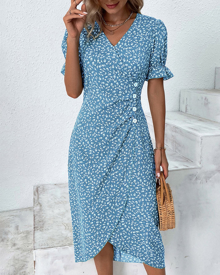 Women's Floral Bloom V-Neck Midi Dress