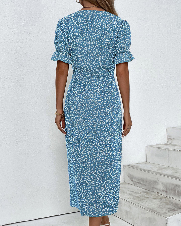 Women's Floral Bloom V-Neck Midi Dress