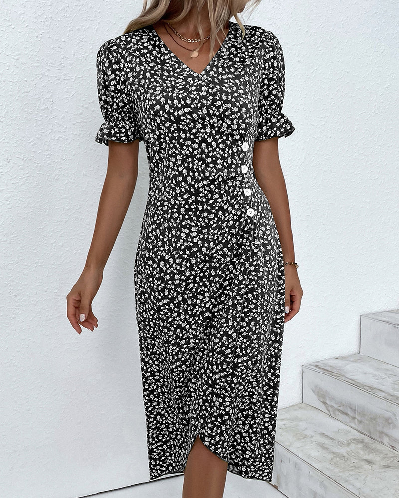 Women's Floral Bloom V-Neck Midi Dress