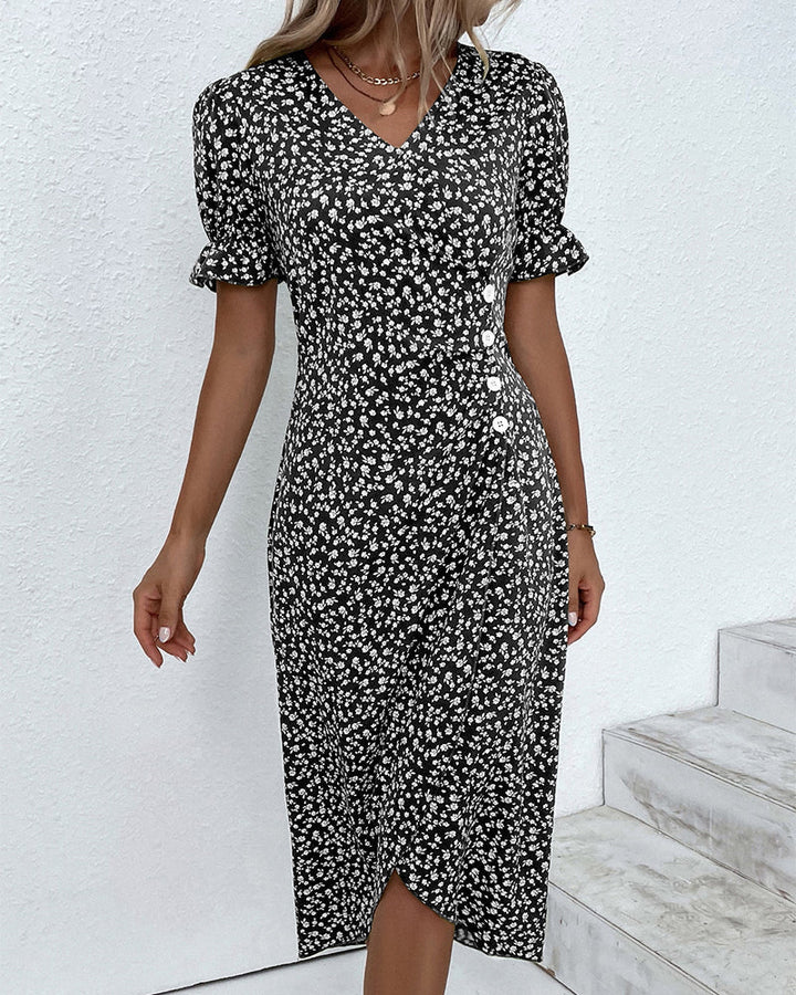 Women's Floral Bloom V-Neck Midi Dress