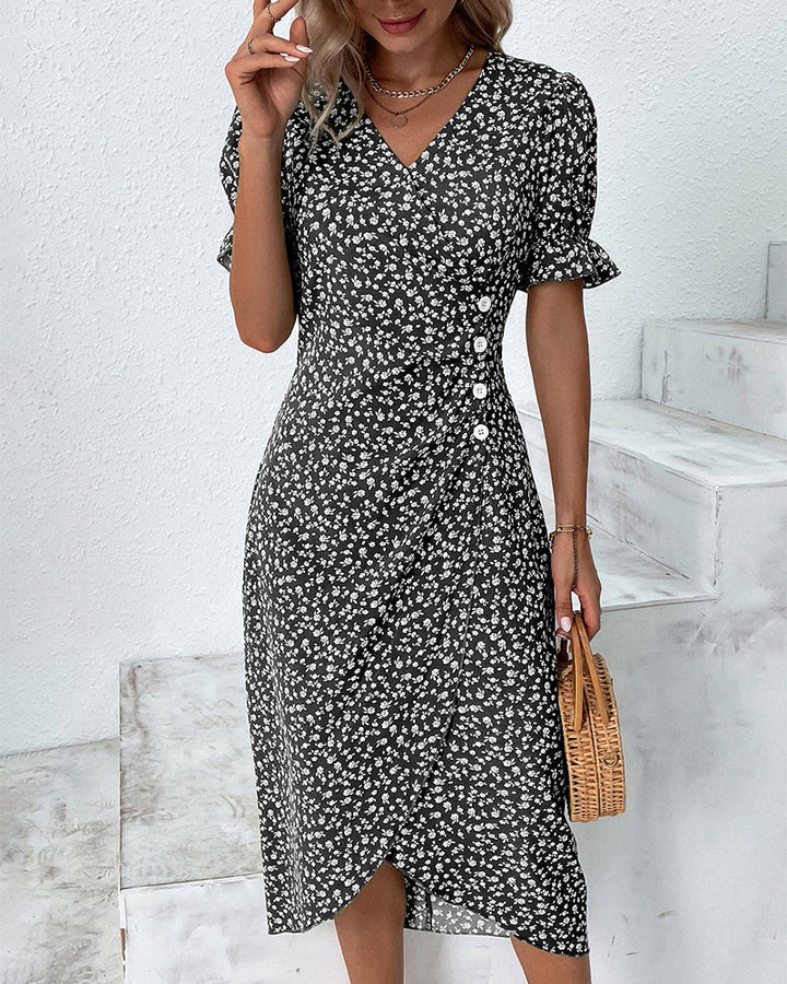 Women's Floral Bloom V-Neck Midi Dress