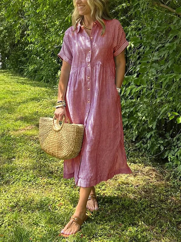 Women's Striped Shirt Midi Dress