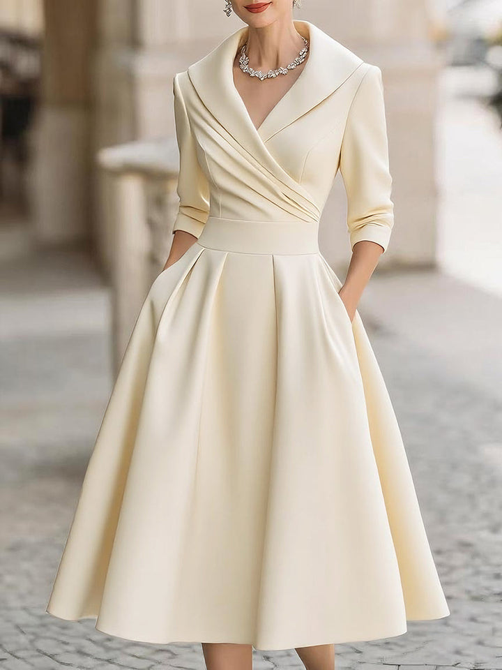 Midi Dress | Women's Elegant Wrap V-Neck