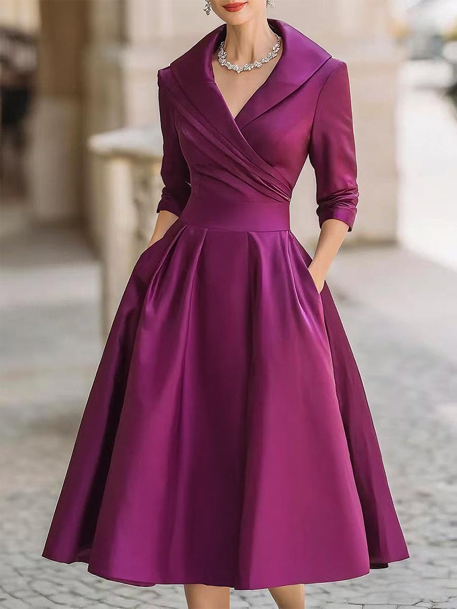 Midi Dress | Women's Elegant Wrap V-Neck