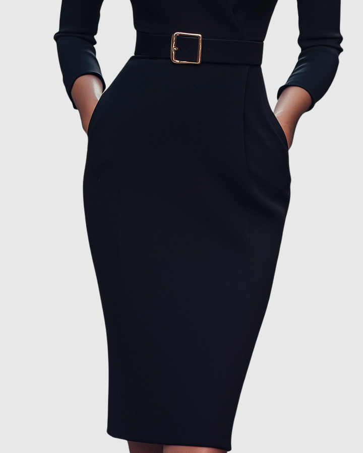Refined Elegant Pencil Dress | Belted V Neck
