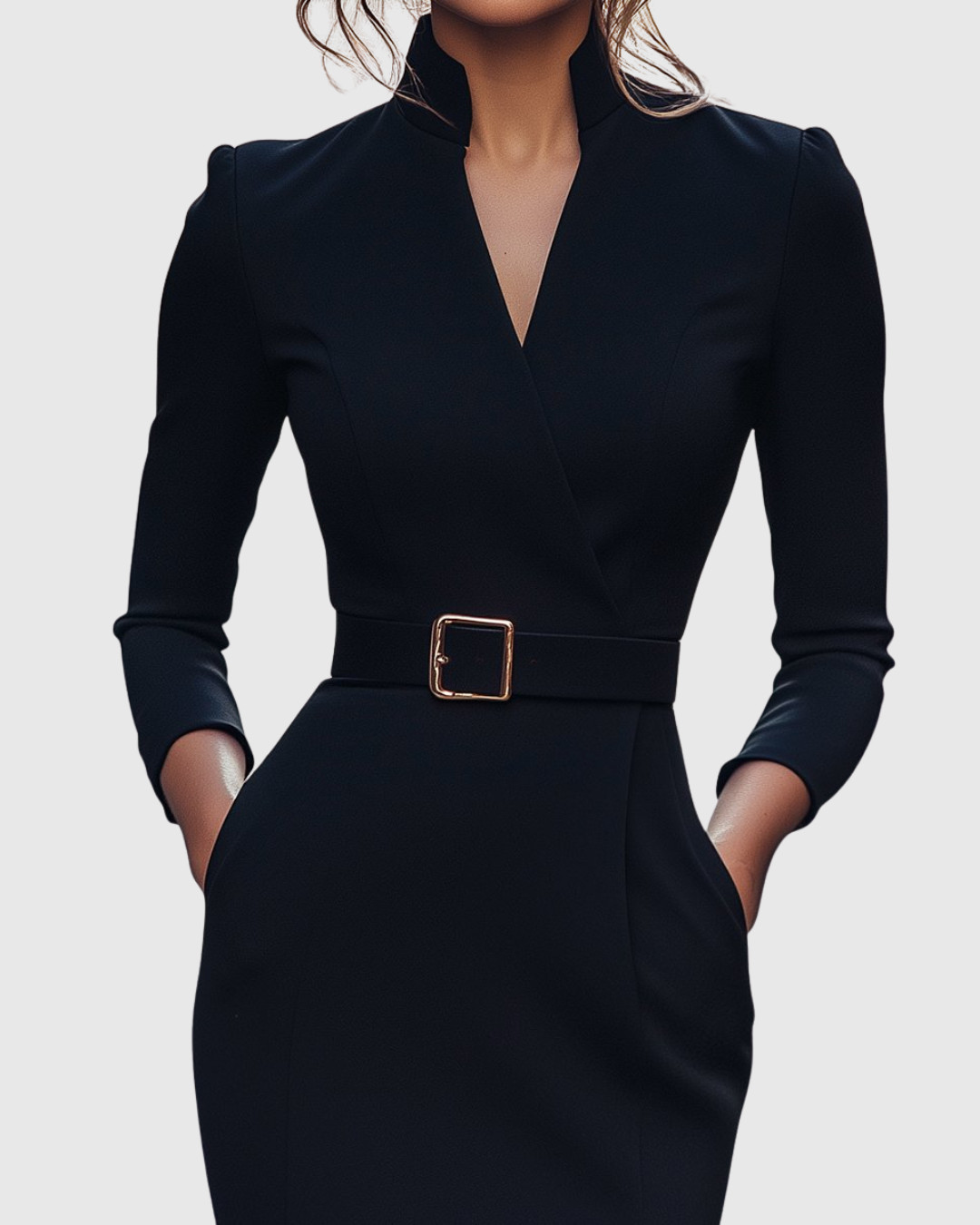 Refined Elegant Pencil Dress | Belted V Neck