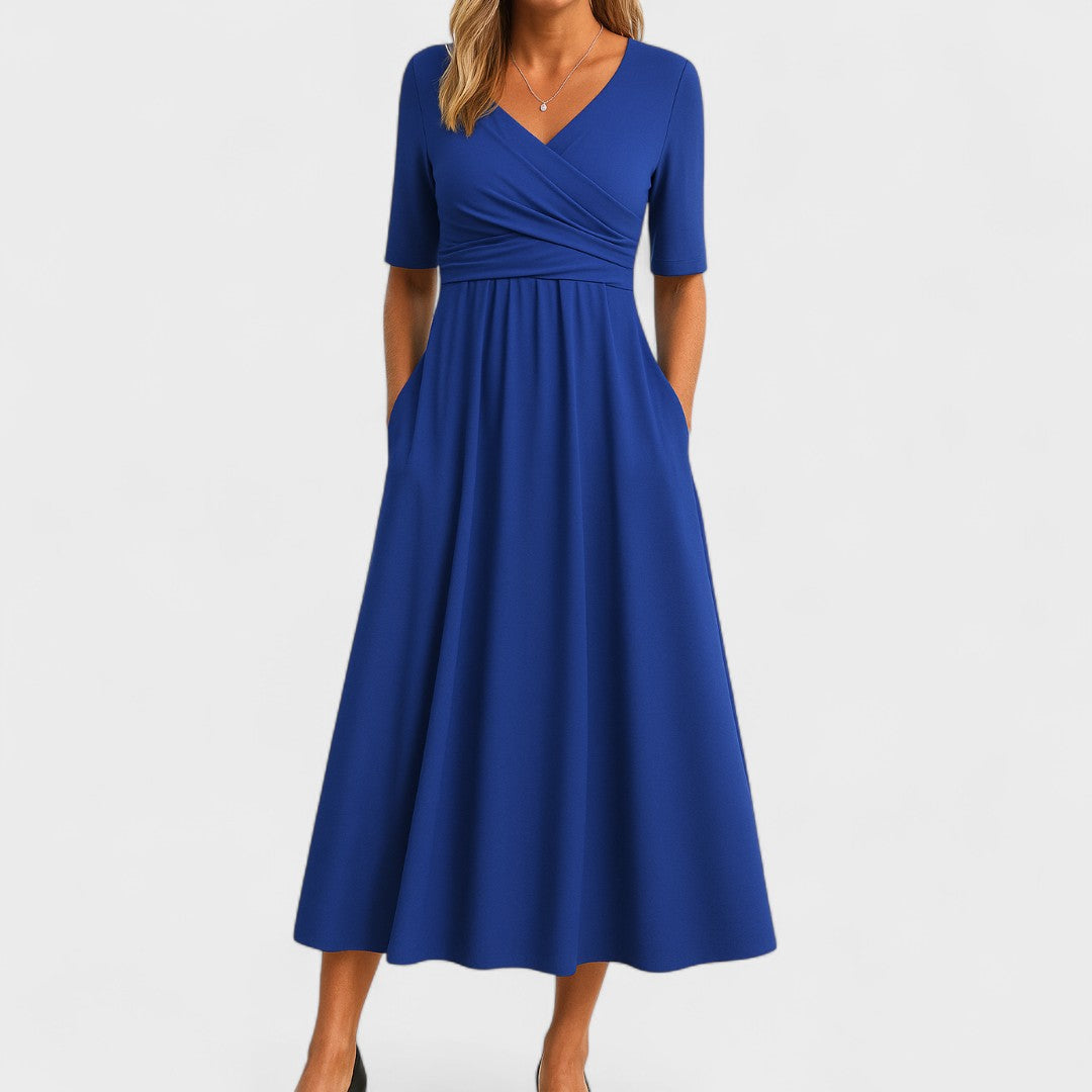 Elegant Midi Dress | Women’s Wrap V Neck