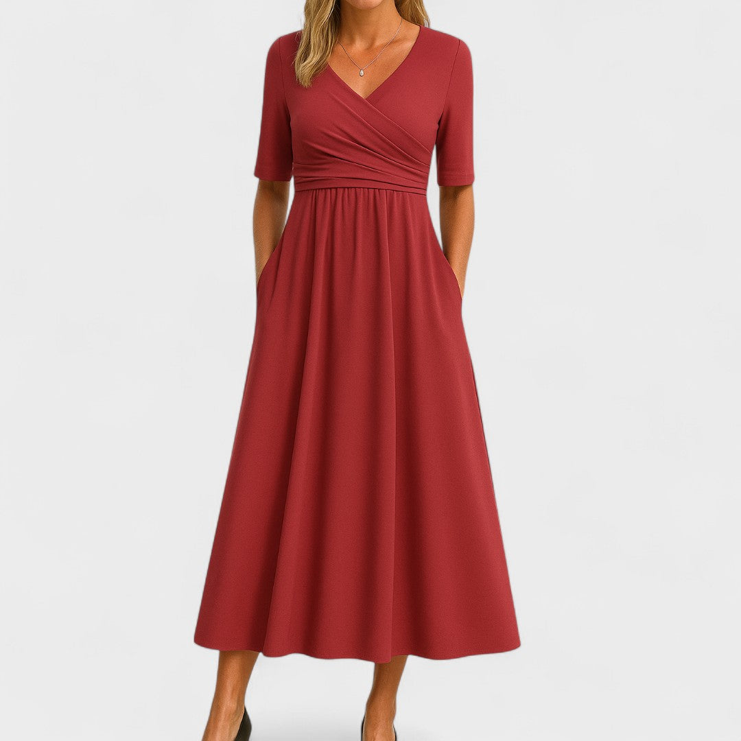 Elegant Midi Dress | Women’s Wrap V Neck