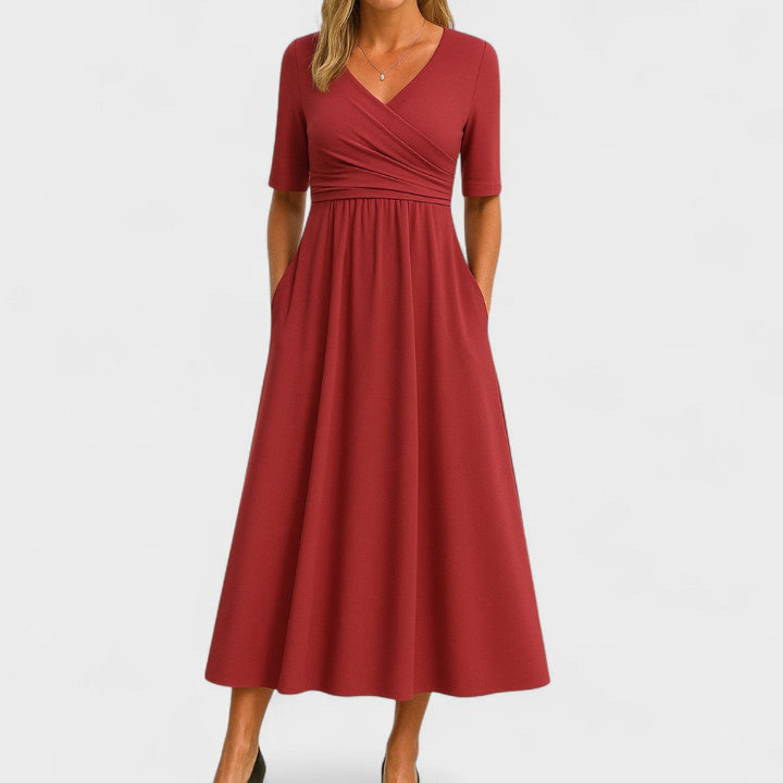 Elegant Midi Dress | Women’s Wrap V Neck