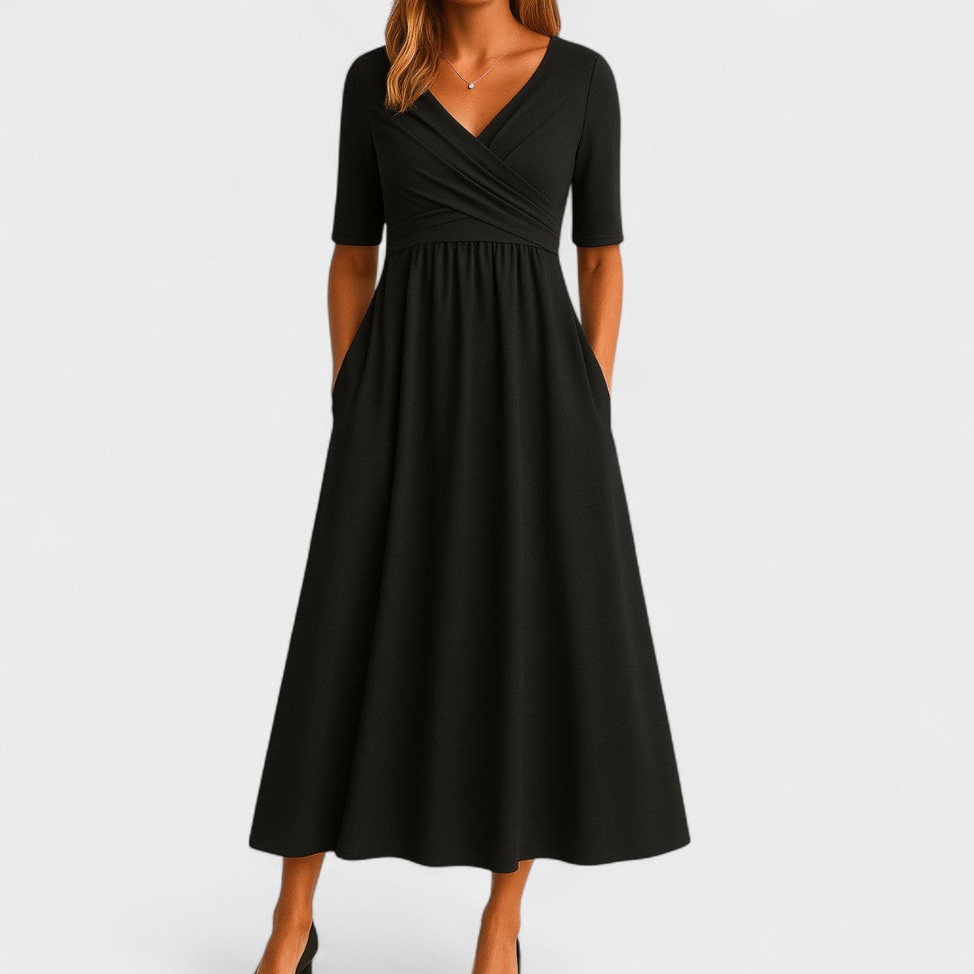 Elegant Midi Dress | Women’s Wrap V Neck