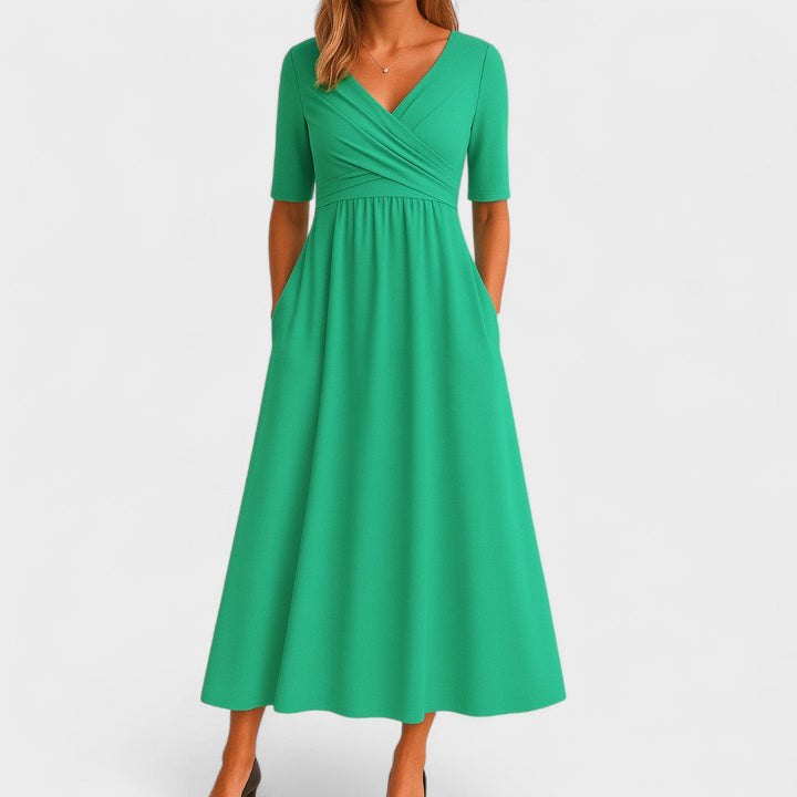 Elegant Midi Dress | Women’s Wrap V Neck