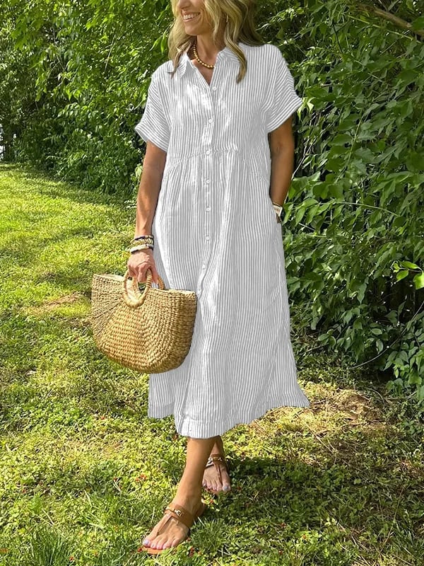 Women's Striped Shirt Midi Dress