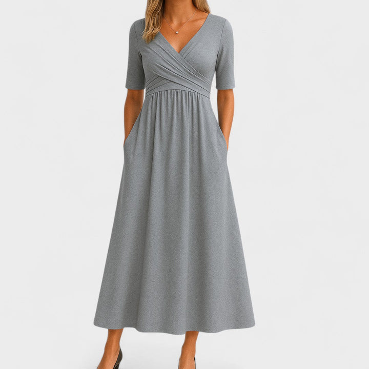 Elegant Midi Dress | Women’s Wrap V Neck