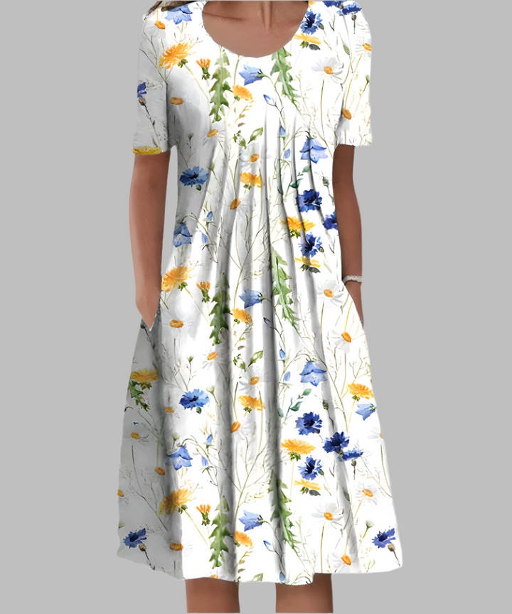 Elegant Floral Short Sleeve Dress for Women