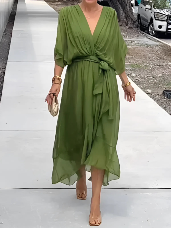Women's Wrap V-Neck Midi Dress