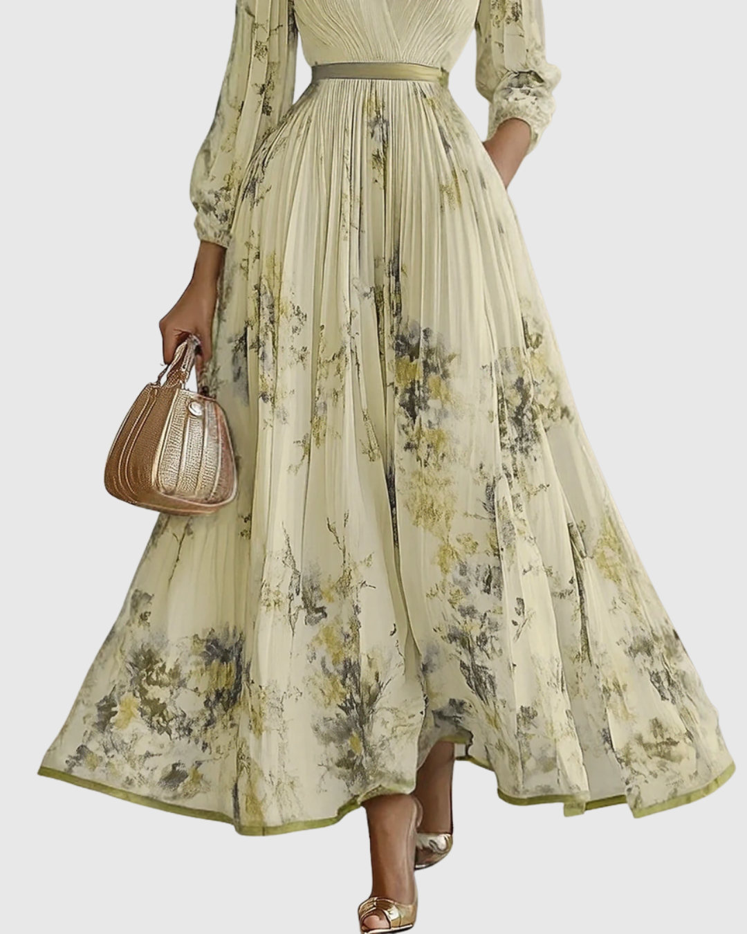 Women’s Elegant Pleated Maxi Dress | V-Neck