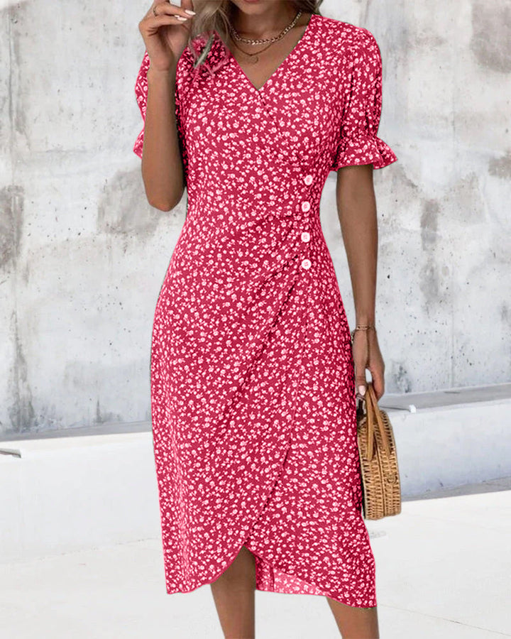 Women's Floral Bloom V-Neck Midi Dress