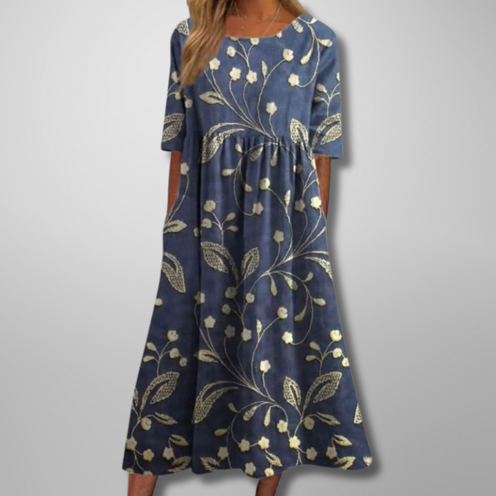 Midi Dress | Women's Relaxed Floral 3/4 Sleeve