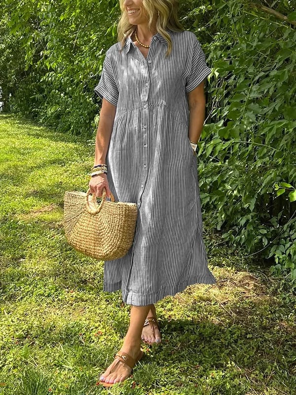 Women's Striped Shirt Midi Dress