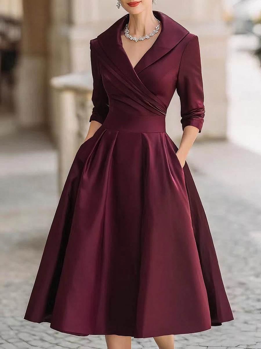 Midi Dress | Women's Elegant Wrap V-Neck