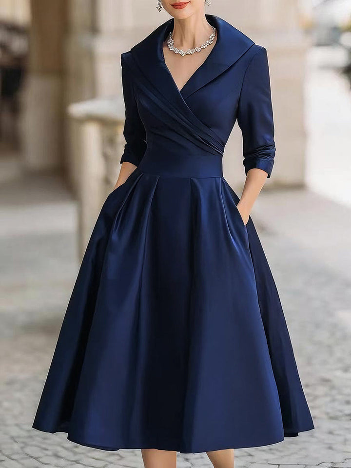 Midi Dress | Women's Elegant Wrap V-Neck