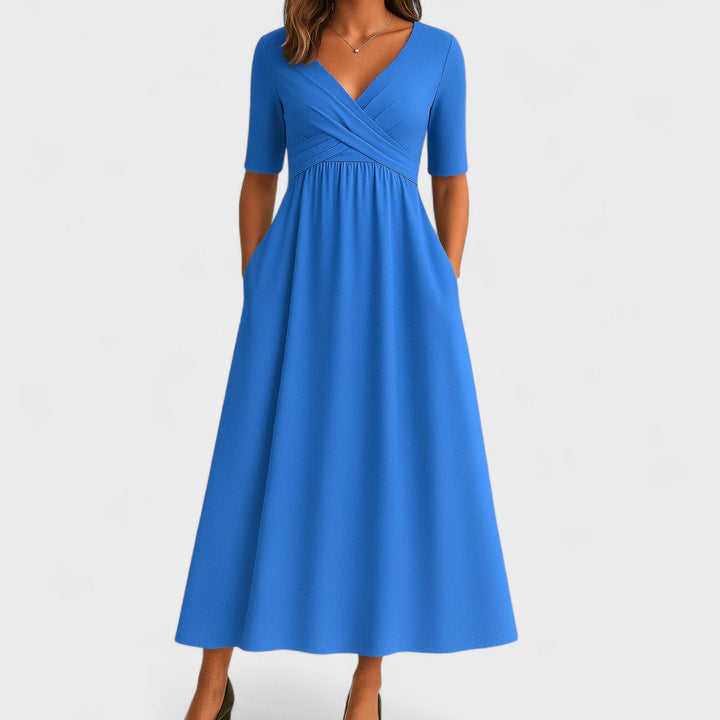 Elegant Midi Dress | Women’s Wrap V Neck
