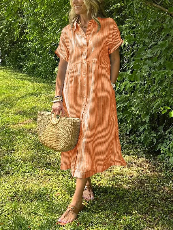 Women's Striped Shirt Midi Dress