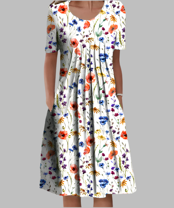 Elegant Floral Short Sleeve Dress for Women