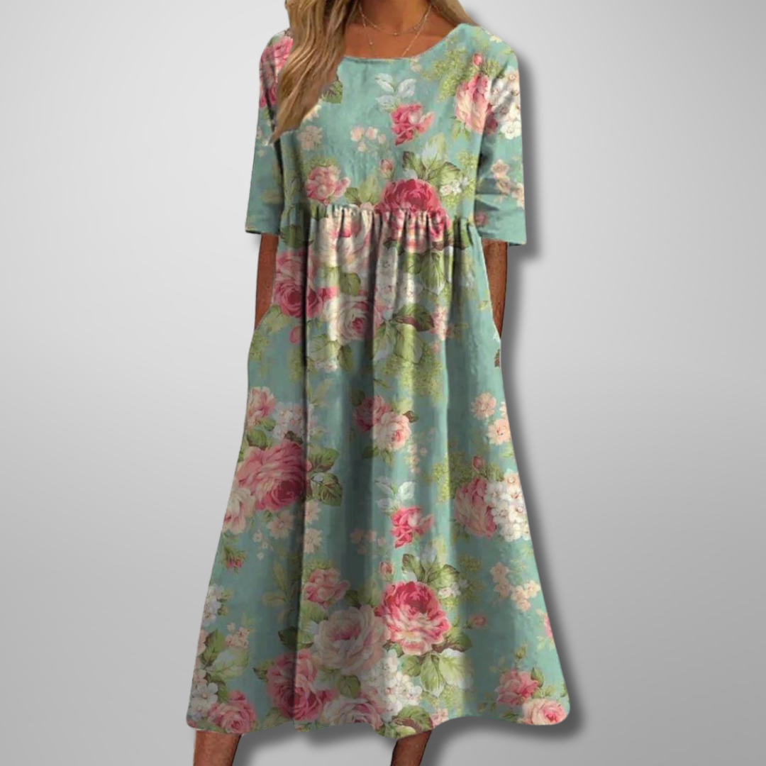 Midi Dress | Women's Relaxed Floral 3/4 Sleeve