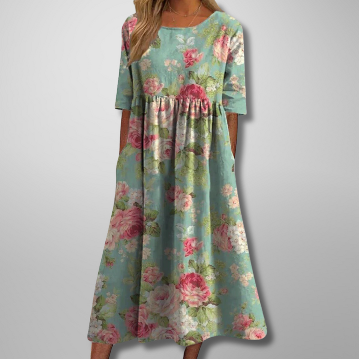 Midi Dress | Women's Relaxed Floral 3/4 Sleeve
