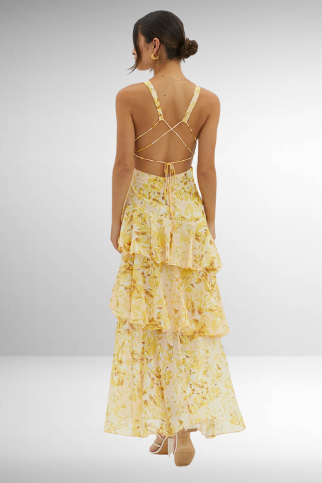 Women's Elegant Floral Tiered Maxi Dress