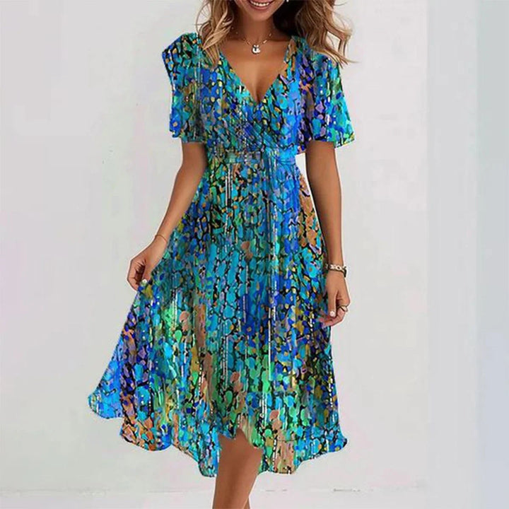 Women's Wrap Flutter Sleeve Elegant Midi Dress