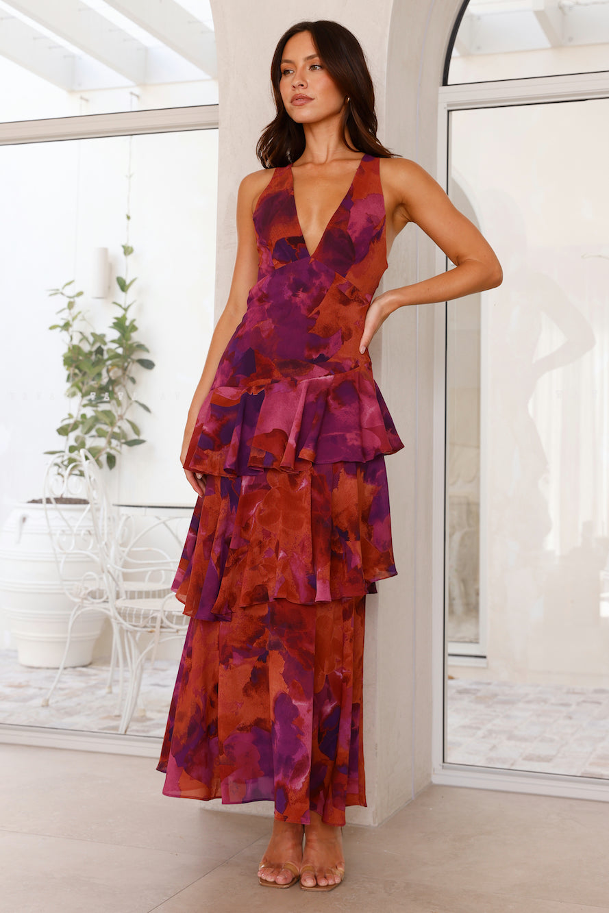 Women's Elegant Floral Tiered Maxi Dress