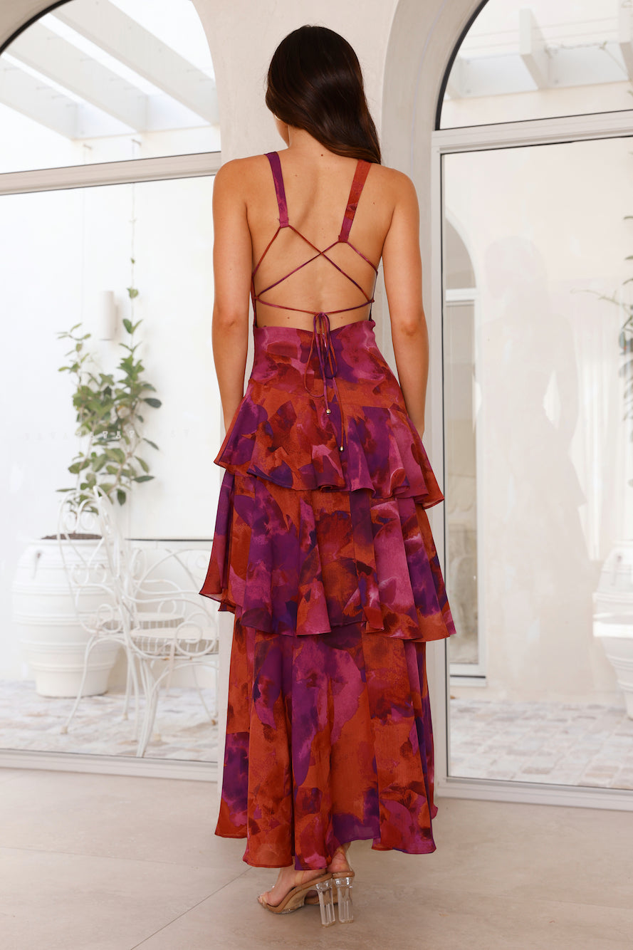 Women's Elegant Floral Tiered Maxi Dress