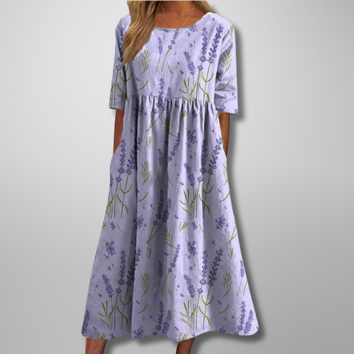 Midi Dress | Women's Relaxed Floral 3/4 Sleeve