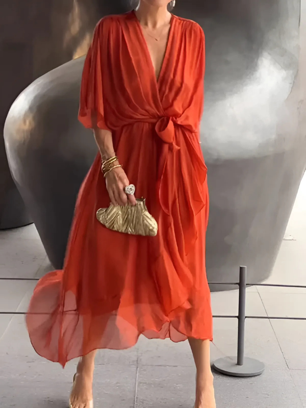 Women's Wrap V-Neck Midi Dress