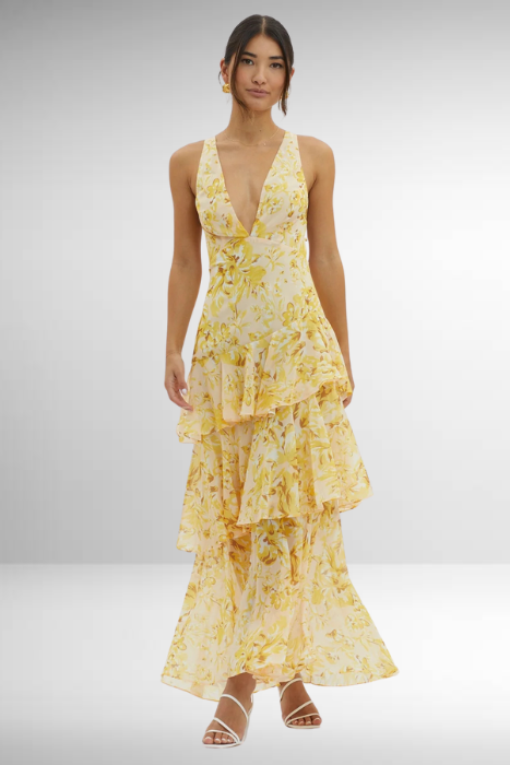 Women's Elegant Floral Tiered Maxi Dress