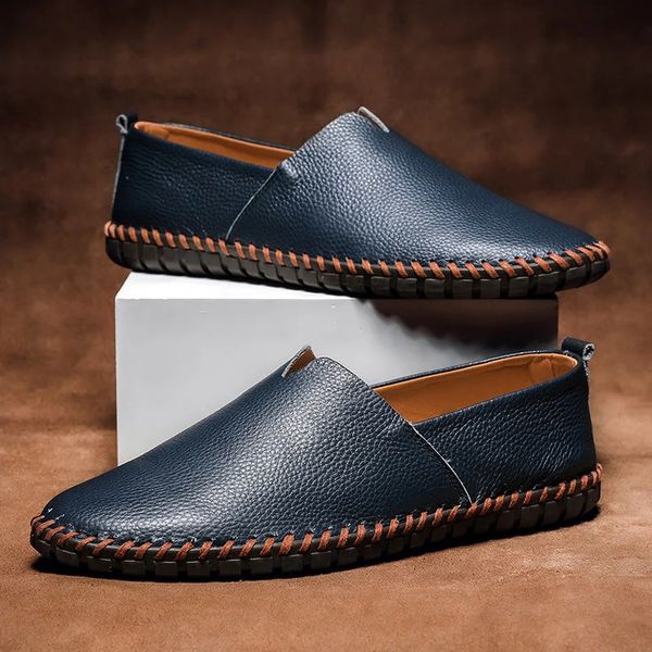 Comfort Leather Loafers Slip On Stitched