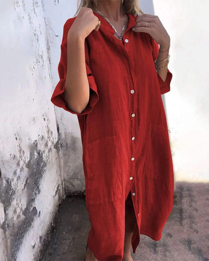 Women’s Boho Shirt Dress | Button Front Loose