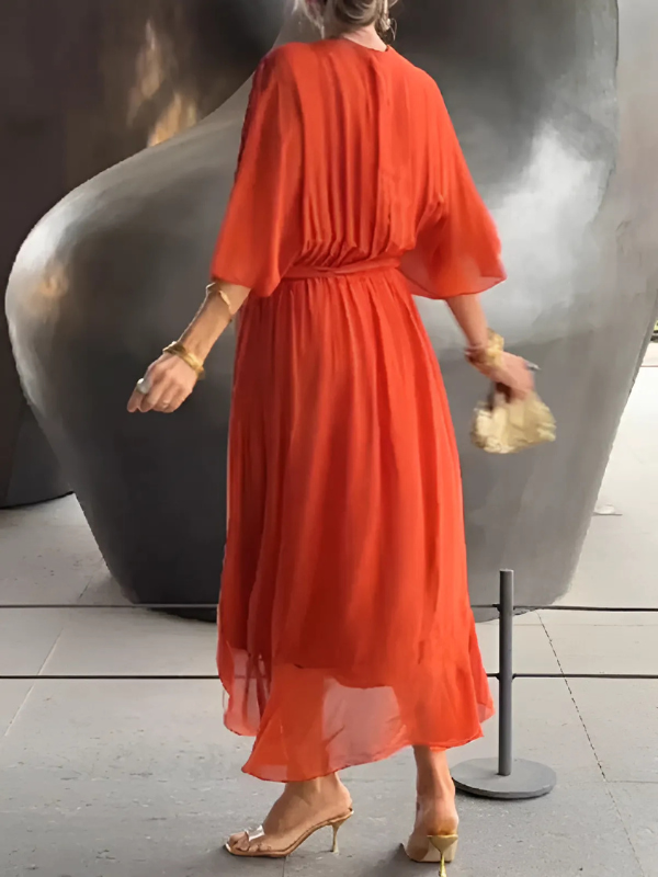 Women's Wrap V-Neck Midi Dress