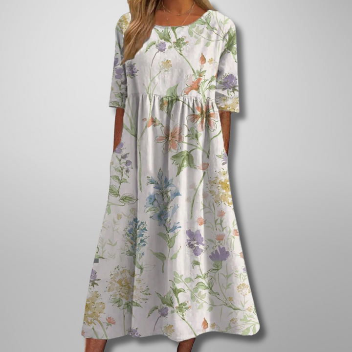 Midi Dress | Women's Relaxed Floral 3/4 Sleeve