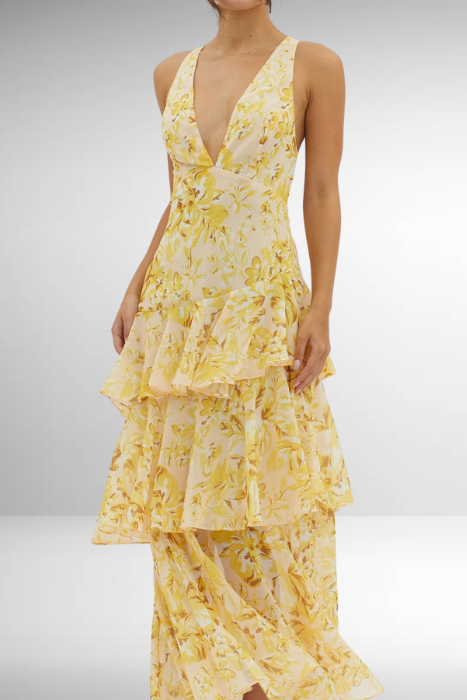 Women's Elegant Floral Tiered Maxi Dress