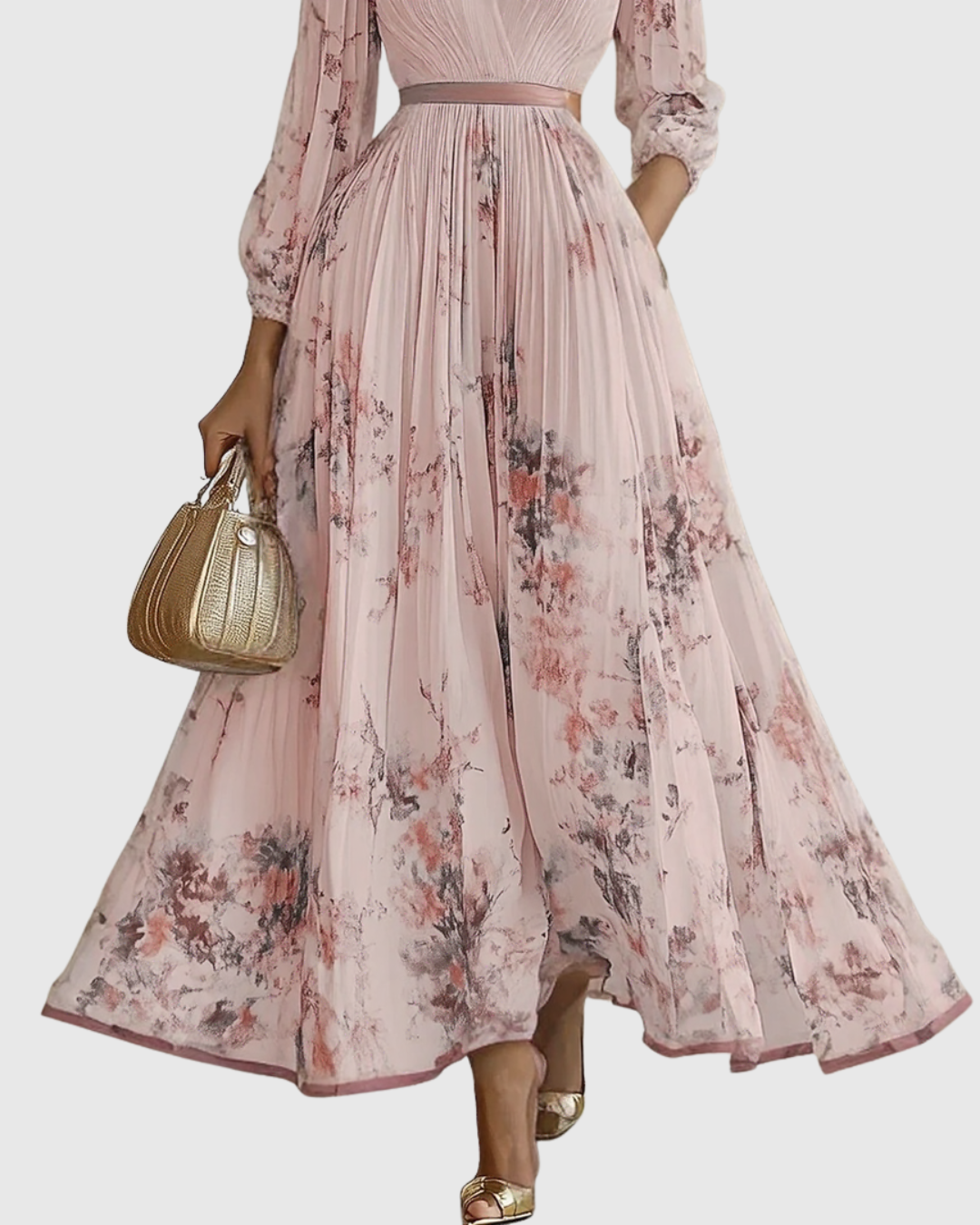 Women’s Elegant Pleated Maxi Dress | V-Neck
