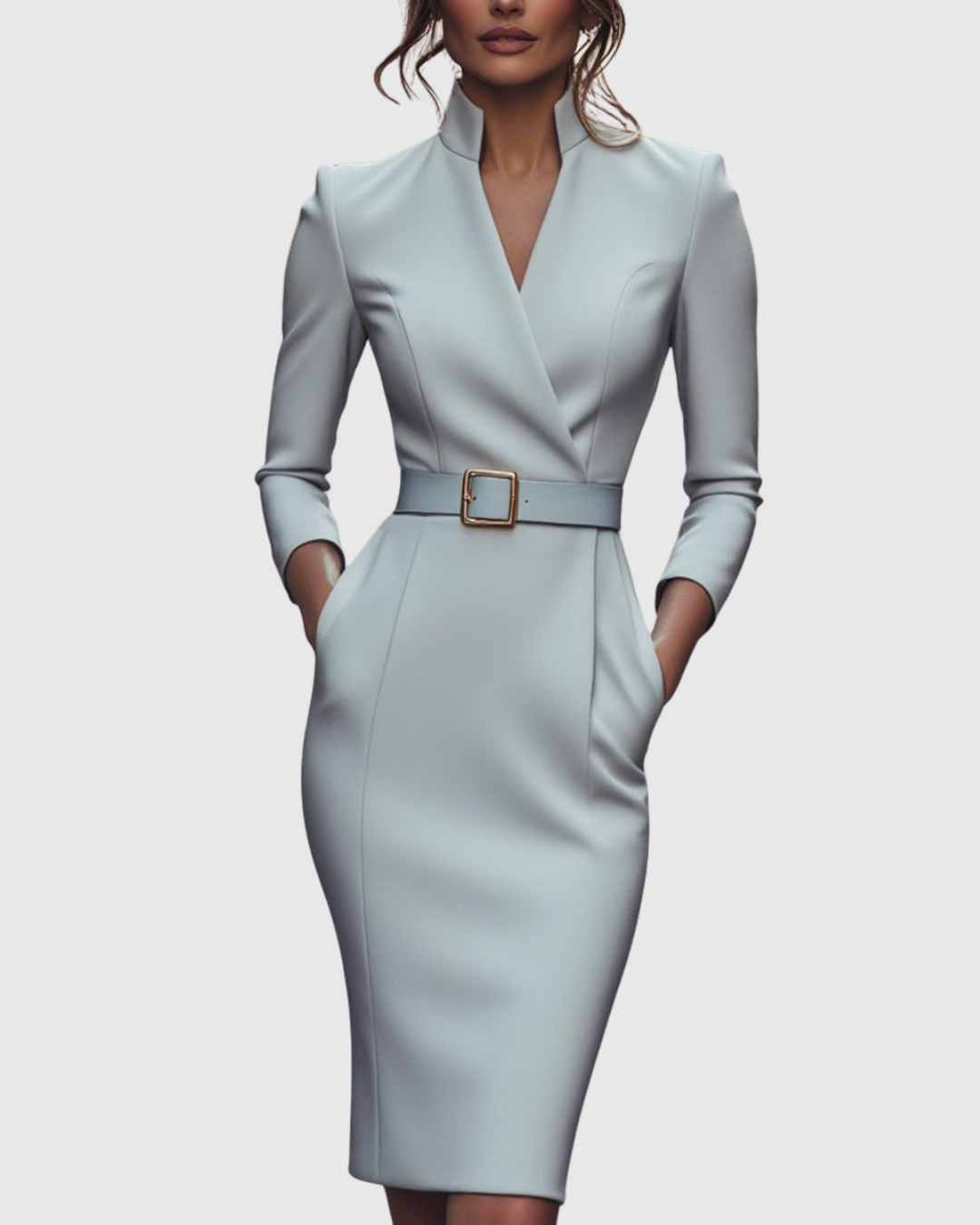 Refined Elegant Pencil Dress | Belted V Neck