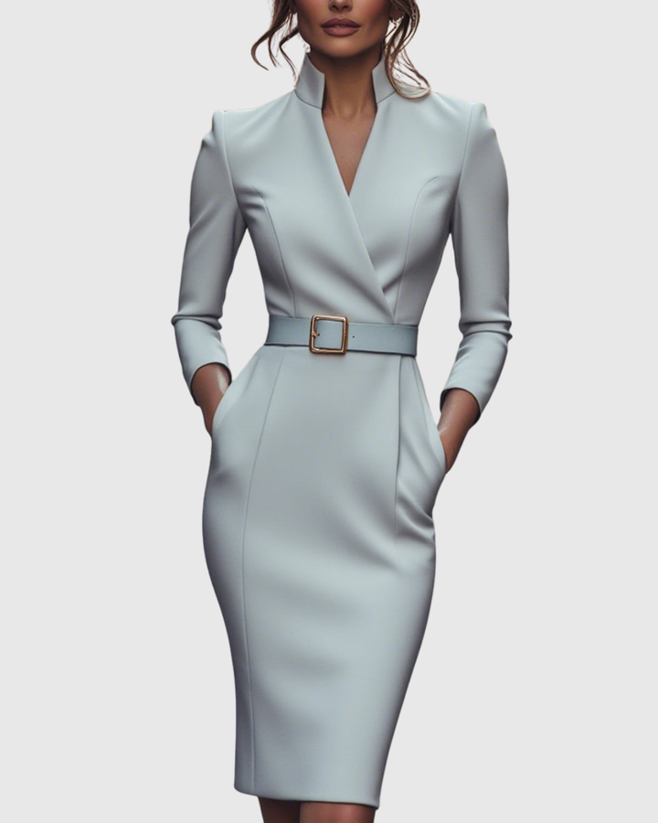 Refined Elegant Pencil Dress | Belted V Neck